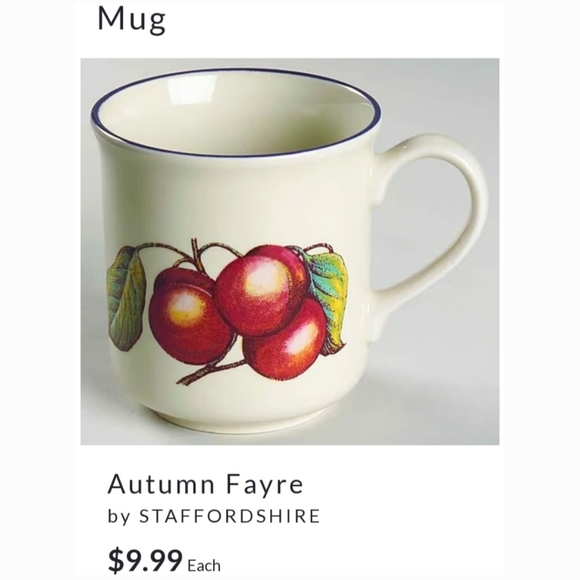 (2)"Autumn Fayre" 10oz Mugs🍒🍑 Pristine by Staffordshire 🇬🇧 - Picture 6 of 7
